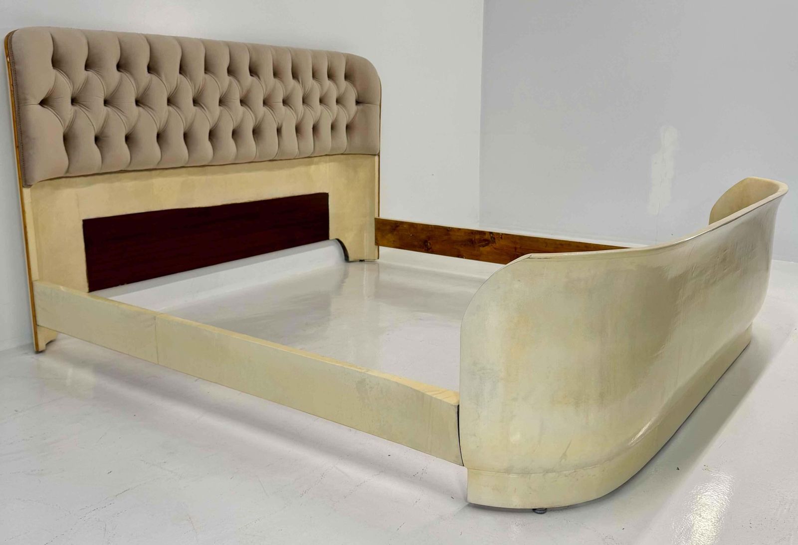Italian Art Deco Bed Parchment Leather And Velvet 1940s Restored photo Furniture