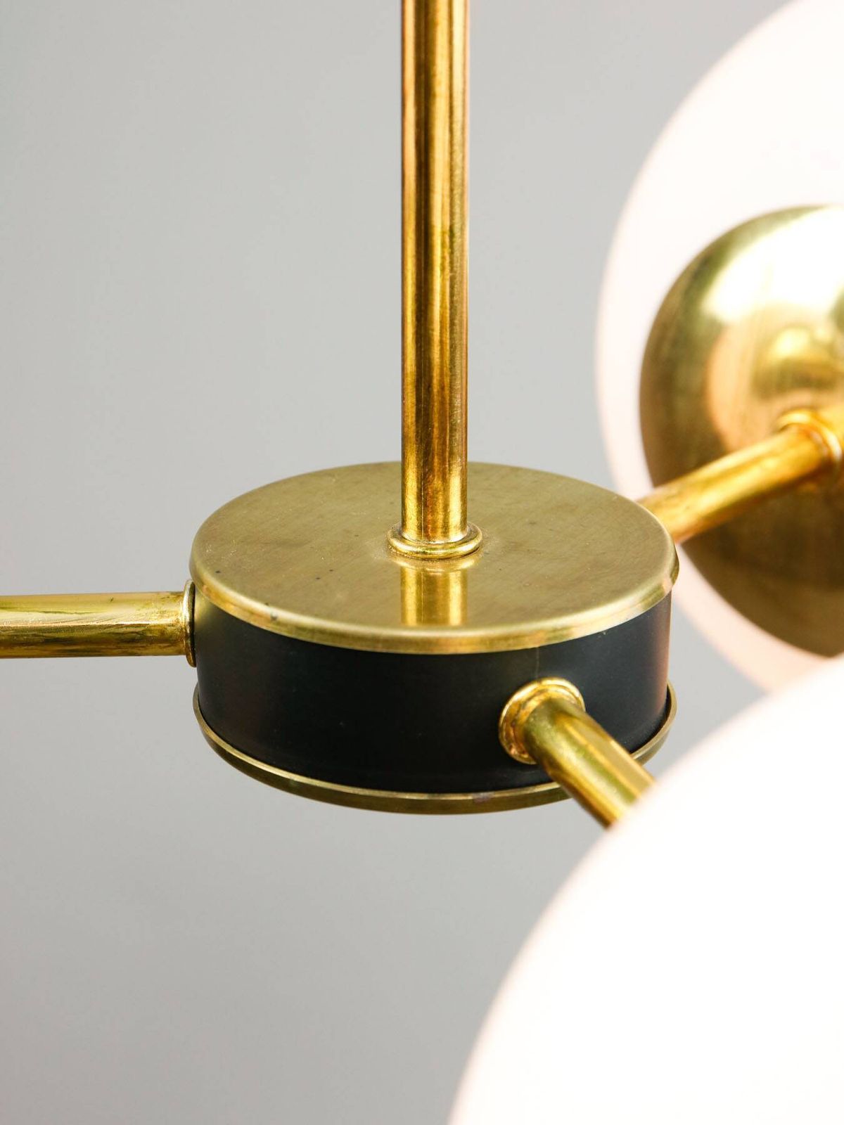 Mid Century Modern Italian Chandelier In Brass And Opaline Glass, 1960s photo Lighting