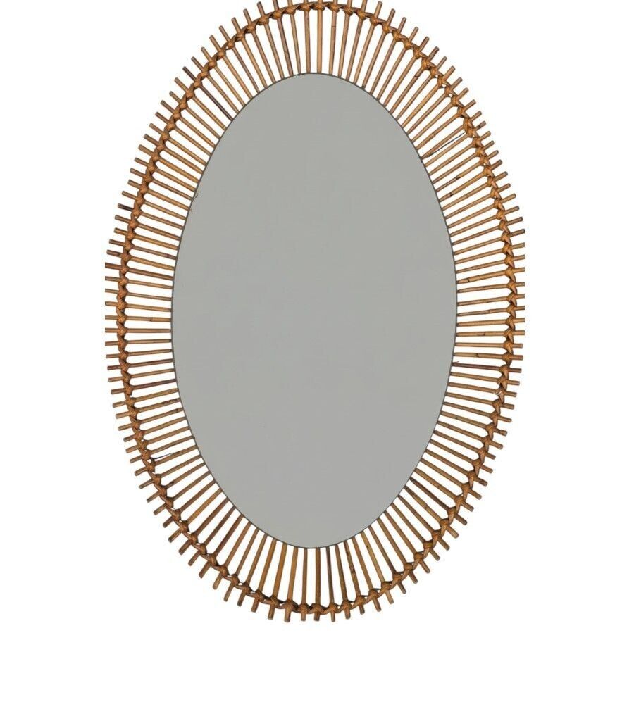 A Large 1960s Bonacina Italian Oval Pencil Reed Bamboo Mirror With Brass Detail photo 1175.0