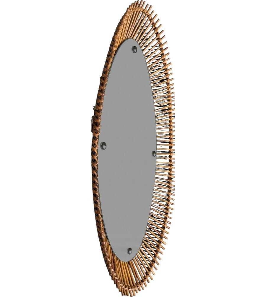 photo furniture A Large 1960s Bonacina Italian Oval Pencil Reed Bamboo Mirror With Brass Detail