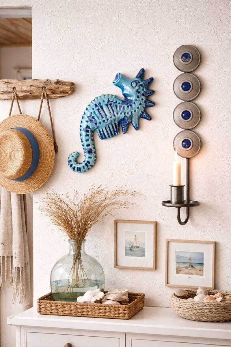Seahorse Decor Patina Blue Wall Decor Art Coastal Decor Aqua Blue Copper Kitchen Beach photo vintage