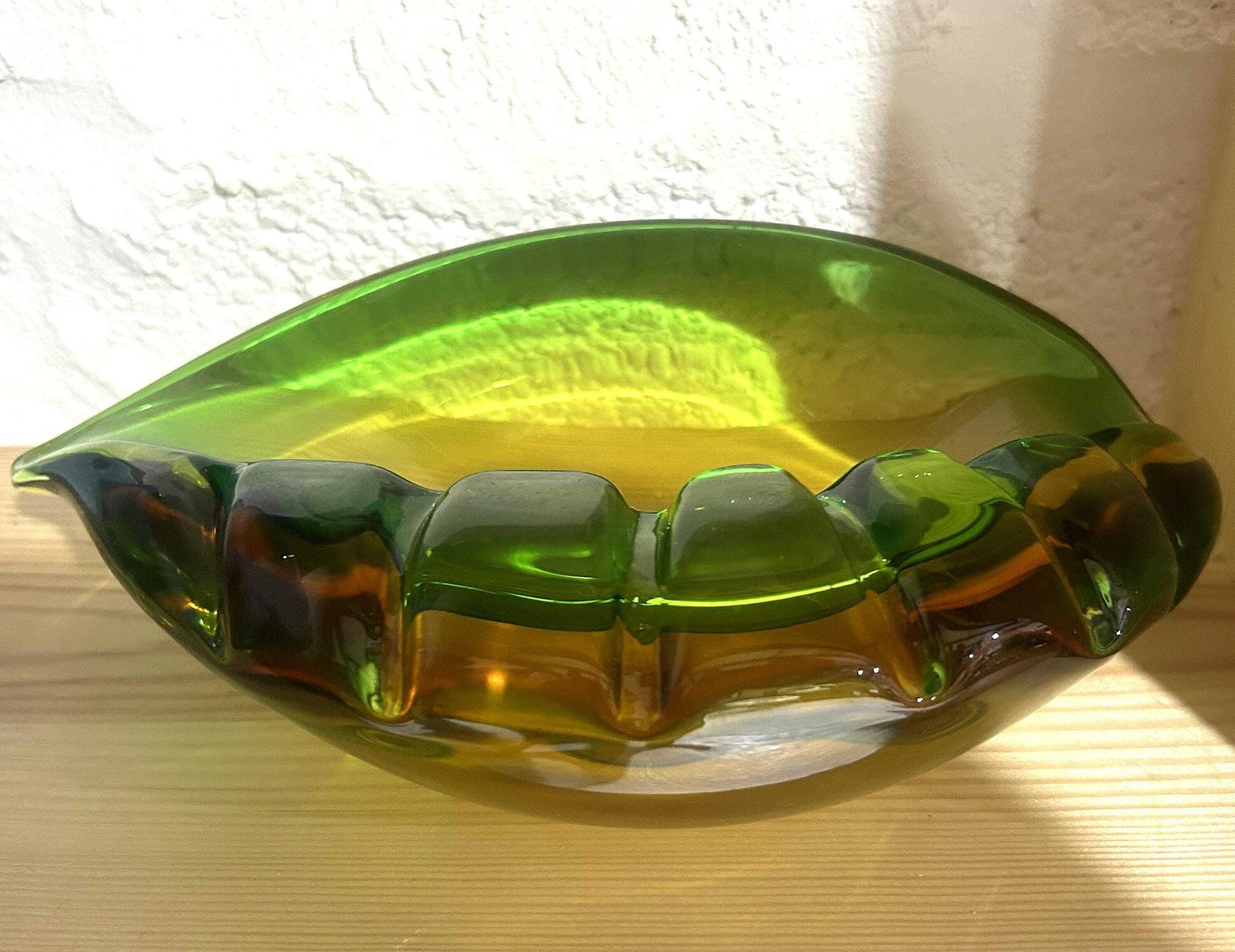 Xl Vtg Murano Cased Green/Topaz Biomorphic Art Glass Dish Attr. Archimede Seguso