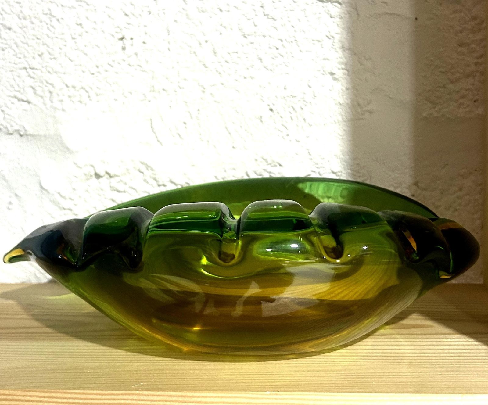 Xl Vtg Murano Cased Green/Topaz Biomorphic Art Glass Dish Attr. Archimede Seguso photo for sale