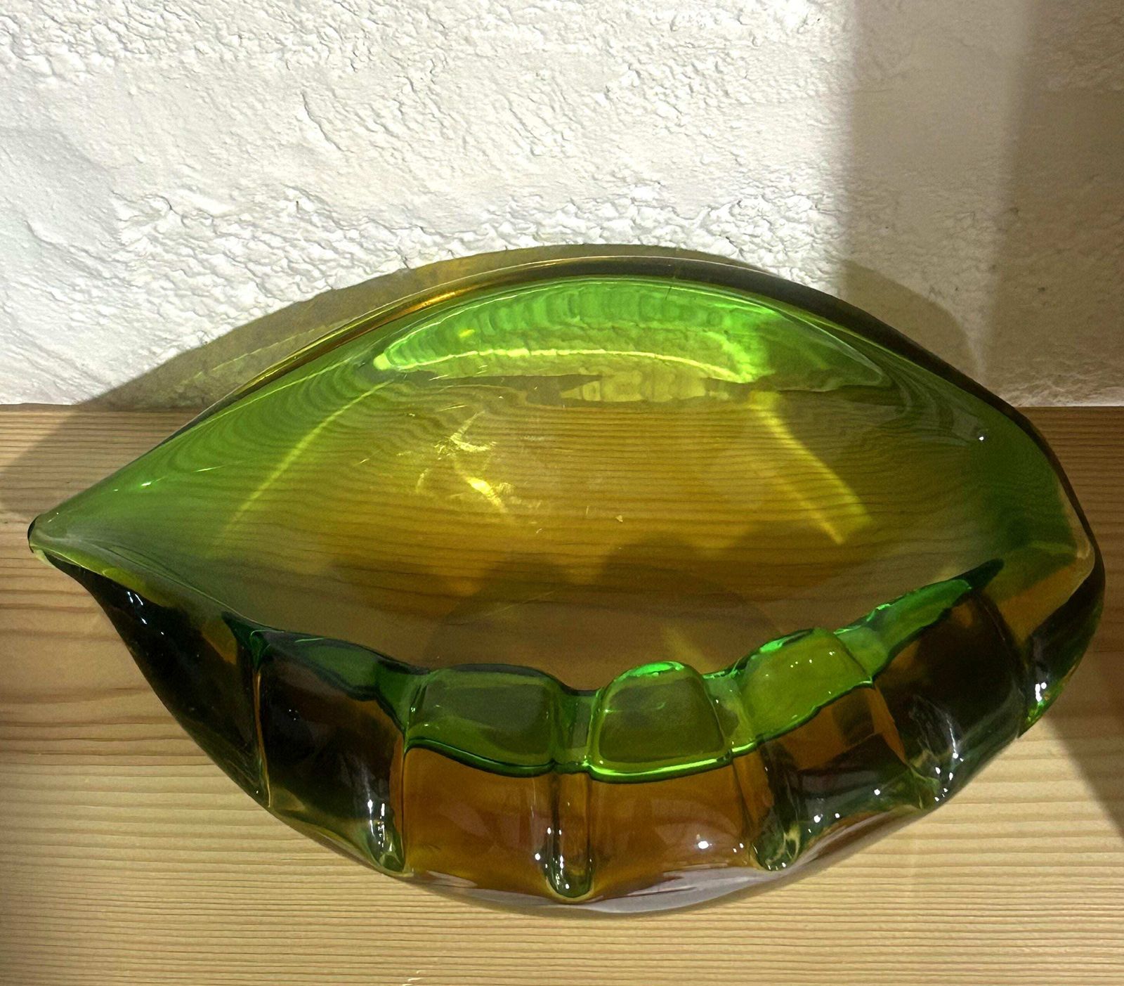 Xl Vtg Murano Cased Green/Topaz Biomorphic Art Glass Dish Attr. Archimede Seguso photo Home Decor