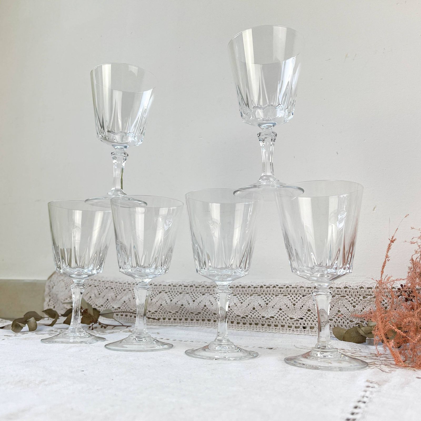 6 Vintage Cristal D'arques Versailles Water Glasses   Crystal Stemmed Glasses Made In France   Elegant French Vintage Tableware