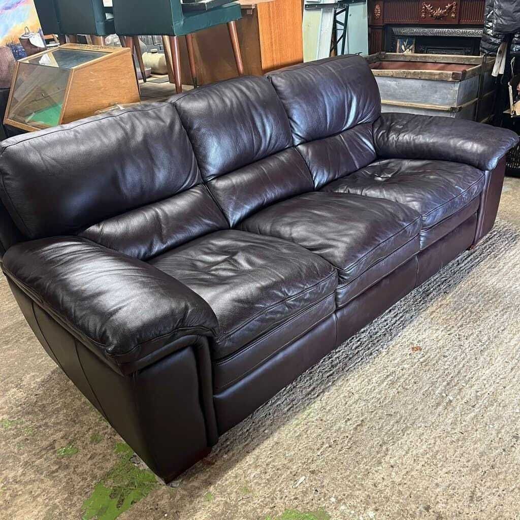 3 Seater Leather Sofa Dark Chocolate Colour Wide Arms Preloved photo for sale