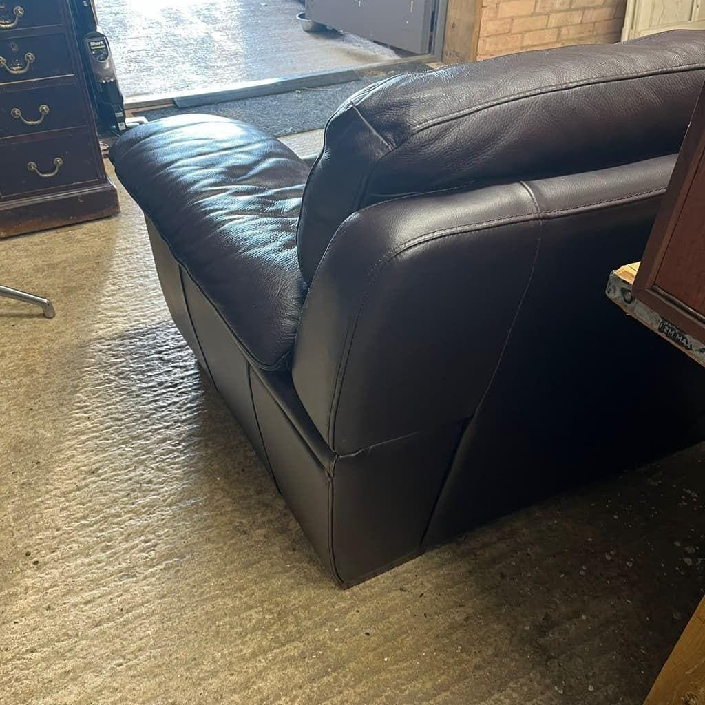 3 Seater Leather Sofa Dark Chocolate Colour Wide Arms Preloved photo vintage