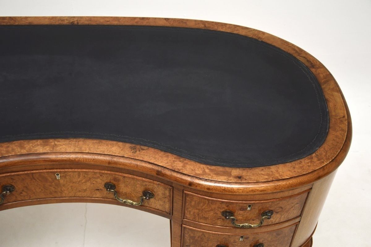 Antique Burr Walnut Leather Top Kidney Shaped Desk photo Furniture