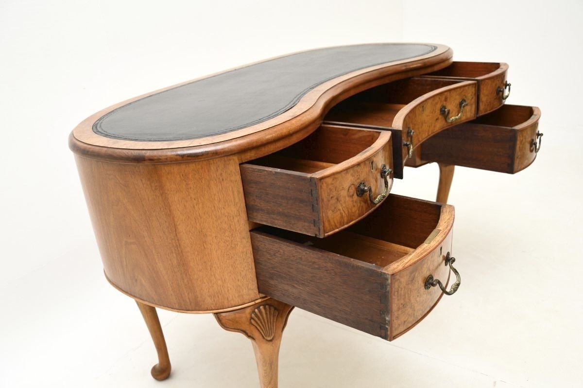 photo furniture Antique Burr Walnut Leather Top Kidney Shaped Desk