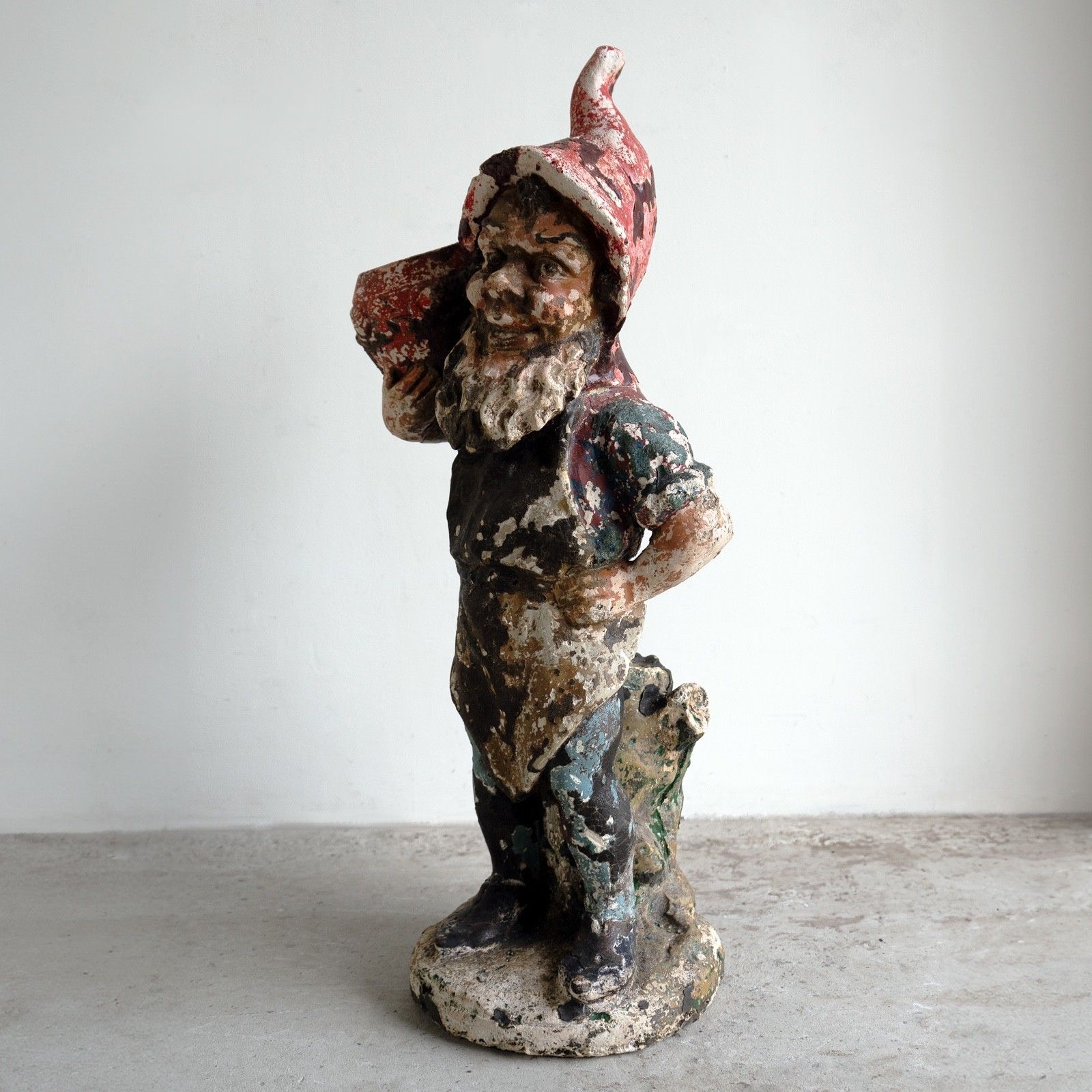 photo for sale Large Antique German Painted Garden Gnome Figure, C. 1920s