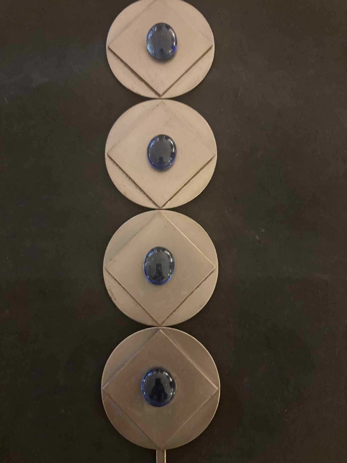 Wall Hanging Rare Scandinavian Brutalist / Industrial Wall Candle Holder With Blue Glass Cabochons – Sweden C.1960 photo vinterior