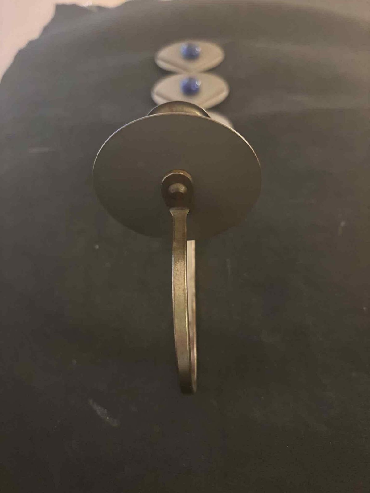 photo furniture Wall Hanging Rare Scandinavian Brutalist / Industrial Wall Candle Holder With Blue Glass Cabochons – Sweden C.1960