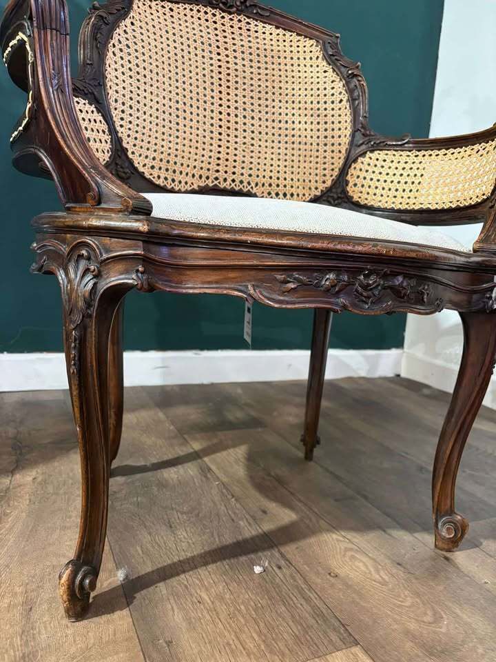 photo for sale Pair Of French Louis XV Style Walnut Bergere Elbow Chairs