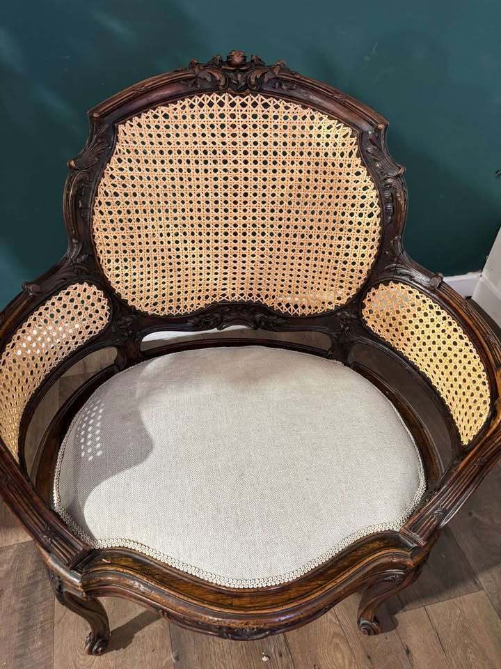729.0 Pair Of French Louis XV Style Walnut Bergere Elbow Chairs photo