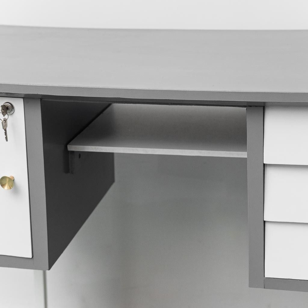 Vintage Desk With Drawers And Metal Legs, 1970s Modern Antiques photo vintage