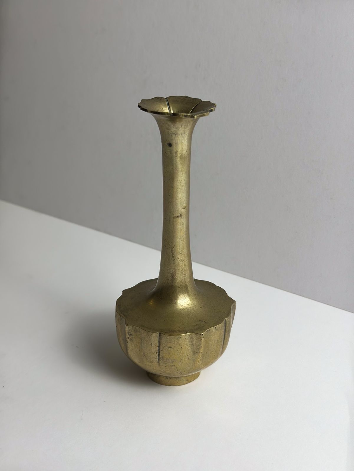 Art Nouveau Brass Solifleur Bud Vase With Lotus Form, Central Europe, C. 1910s photo vintage