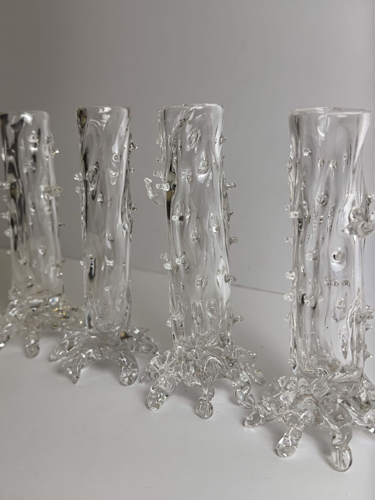 Clear Crystal Victorian Thorn Vases, Czech, 1890s, Set Of Four photo furniture