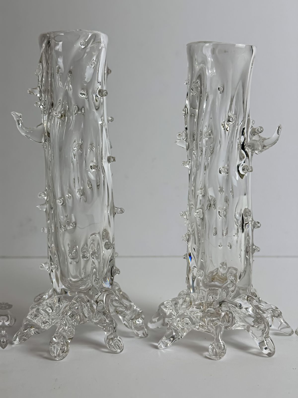 Clear Crystal Victorian Thorn Vases, Czech, 1890s, Set Of Four photo for sale