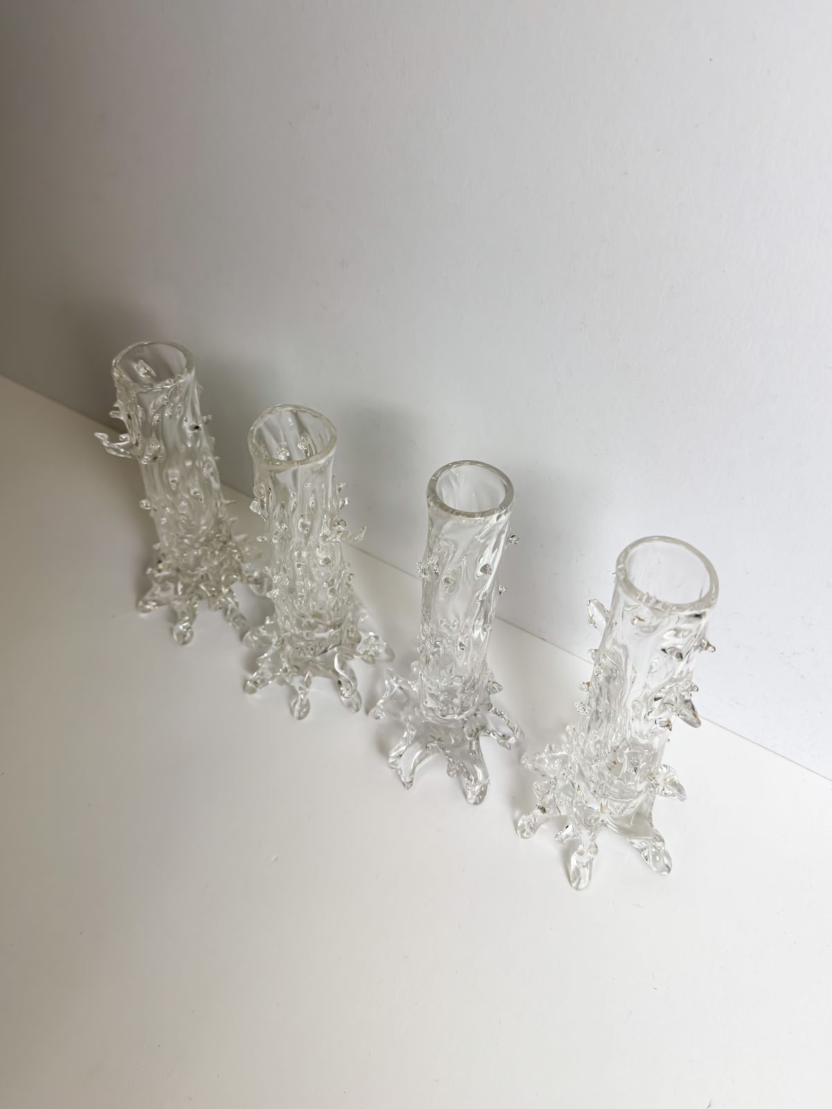Clear Crystal Victorian Thorn Vases, Czech, 1890s, Set Of Four photo 600.0