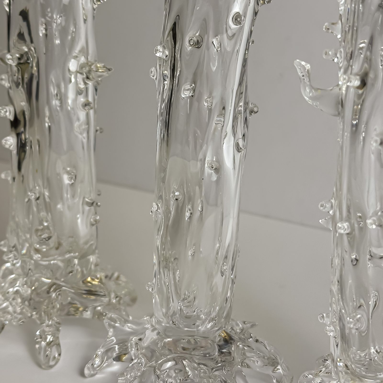 Clear Crystal Victorian Thorn Vases, Czech, 1890s, Set Of Four photo vintage
