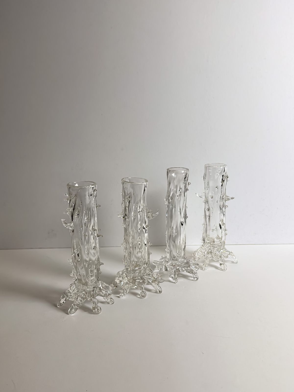 photo furniture Clear Crystal Victorian Thorn Vases, Czech, 1890s, Set Of Four