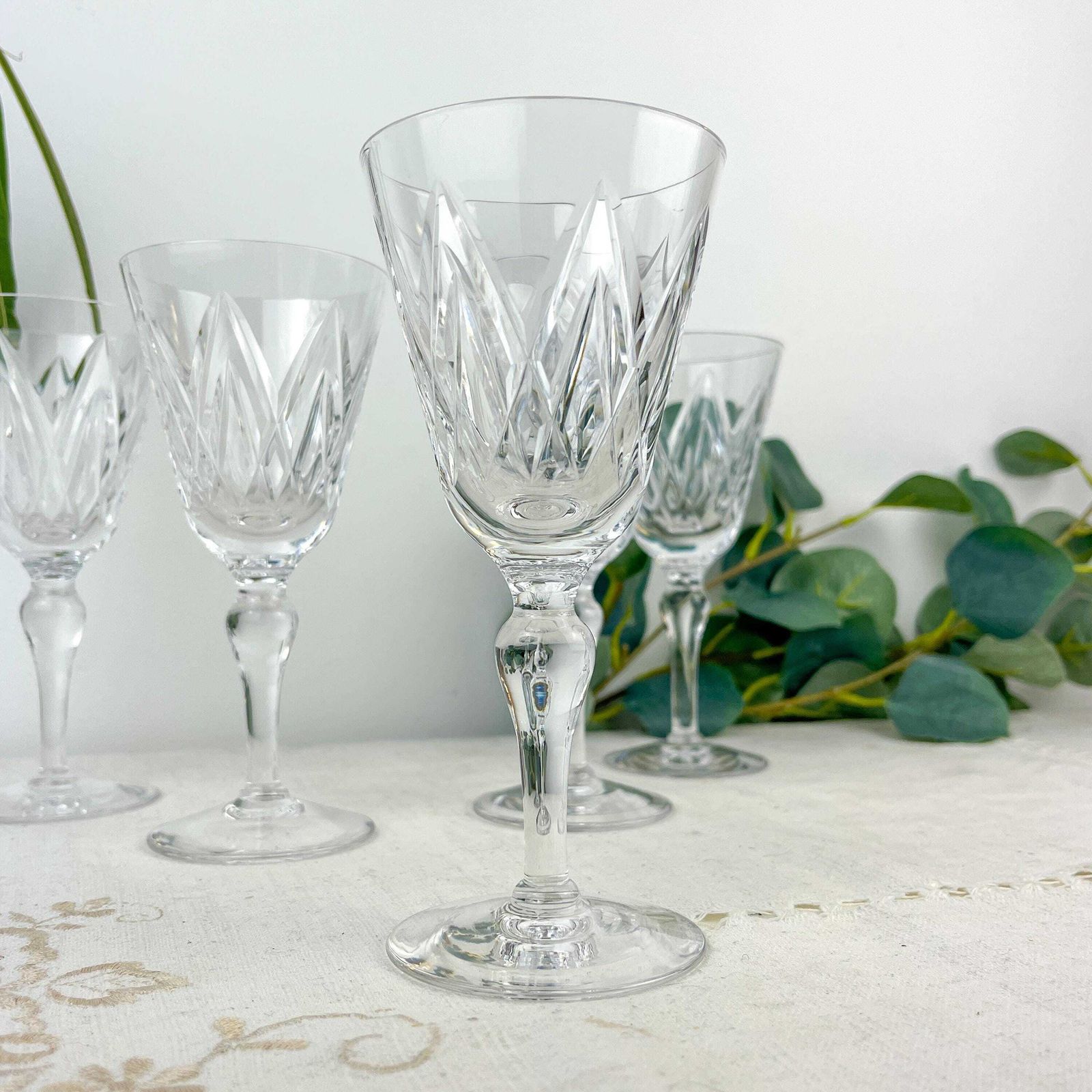 5 York Water Glasses – Stuart Cut Crystal – Vintage Luxury photo furniture