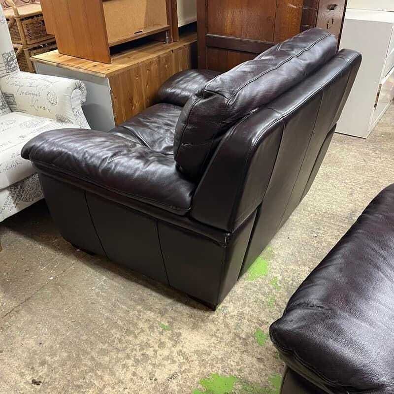 Pair Matching Large Leather Armchairs Dark Chocolate Colour Wide Arms Preloved photo for sale