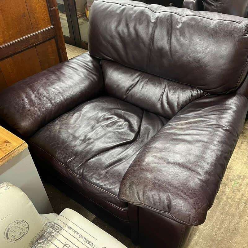 Pair Matching Large Leather Armchairs Dark Chocolate Colour Wide Arms Preloved photo vintage