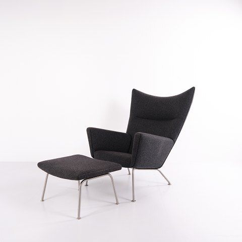 Wingchair – Hans J. Wegner – Model Ch445 – Carl Hansen & Søn – Gray Hallingdal – With Stool photo furniture