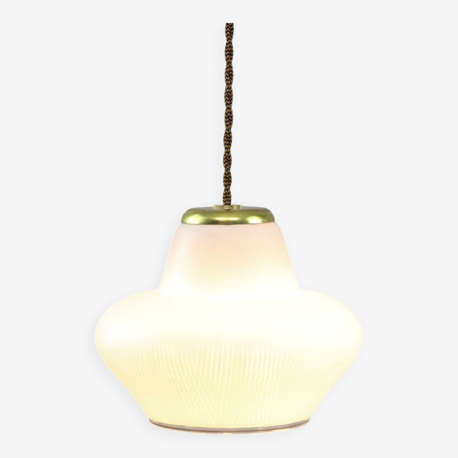 Small Italian Mid Century Pendant Lamp In Brass And Opaline Glass photo furniture