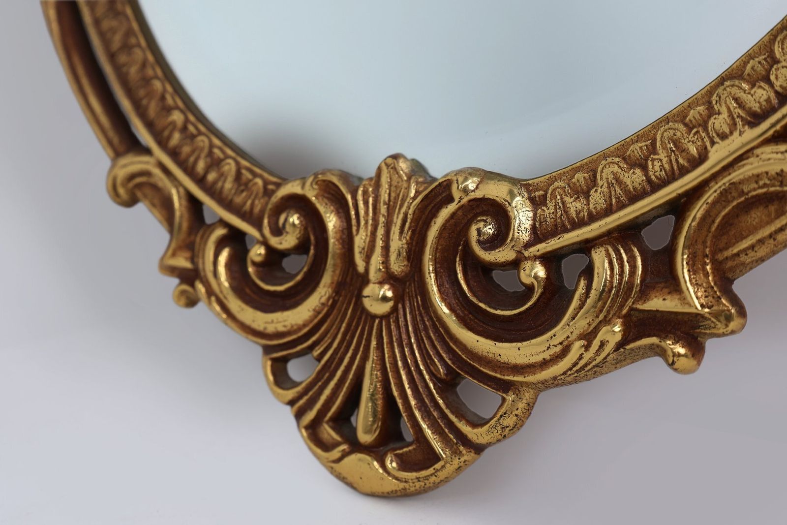Vintage French Baroque Louis XV Style Metal Mirror 1950s photo vintage