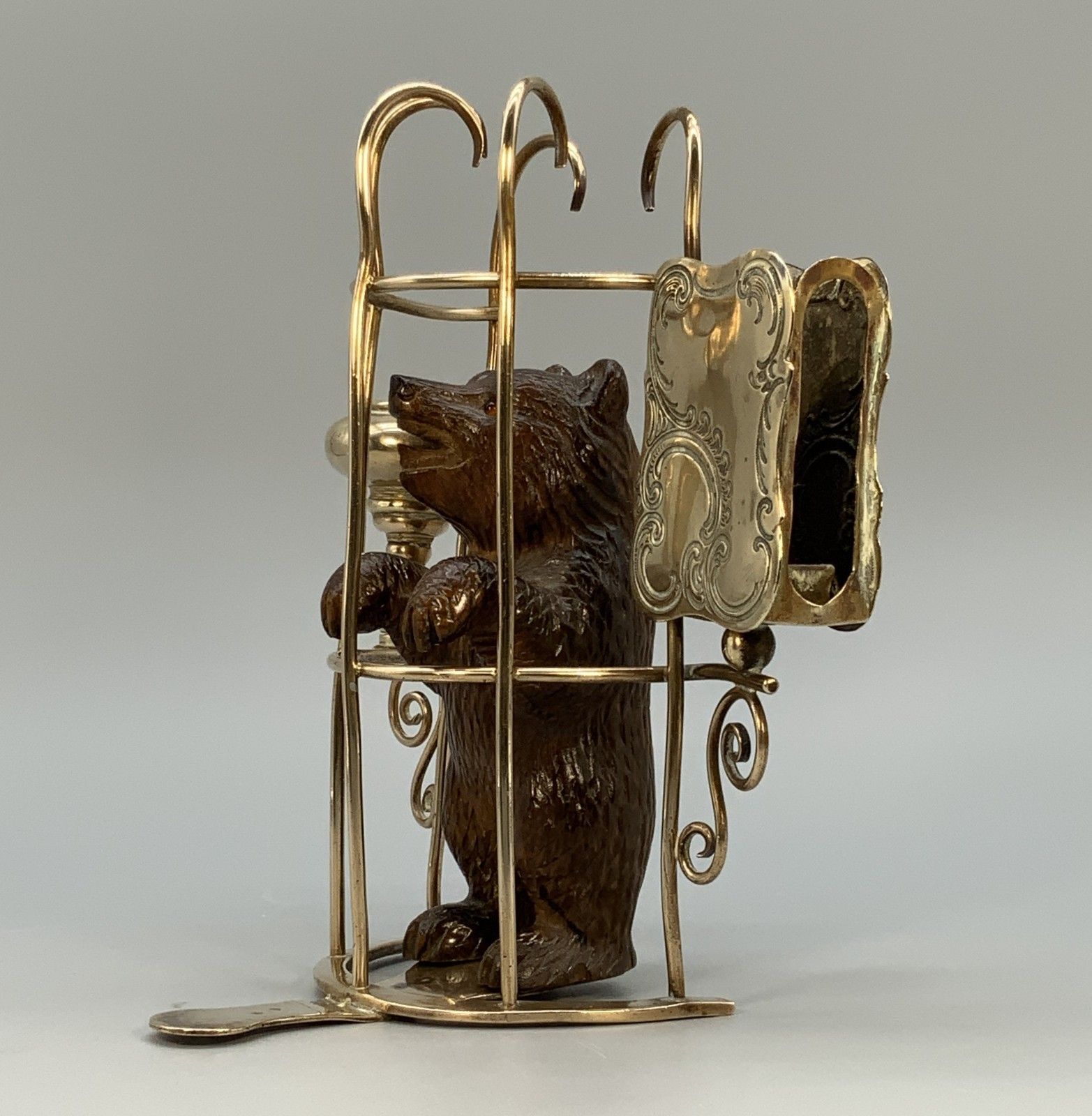 Rare 19thc Carved Black Forest Bear Novelty Desk Top Candle + Matchstick Holder photo Home Decor