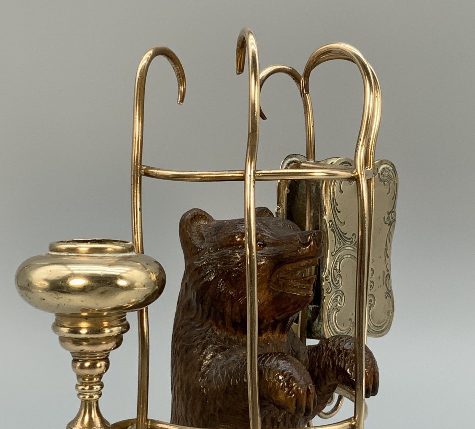 photo furniture Rare 19thc Carved Black Forest Bear Novelty Desk Top Candle + Matchstick Holder