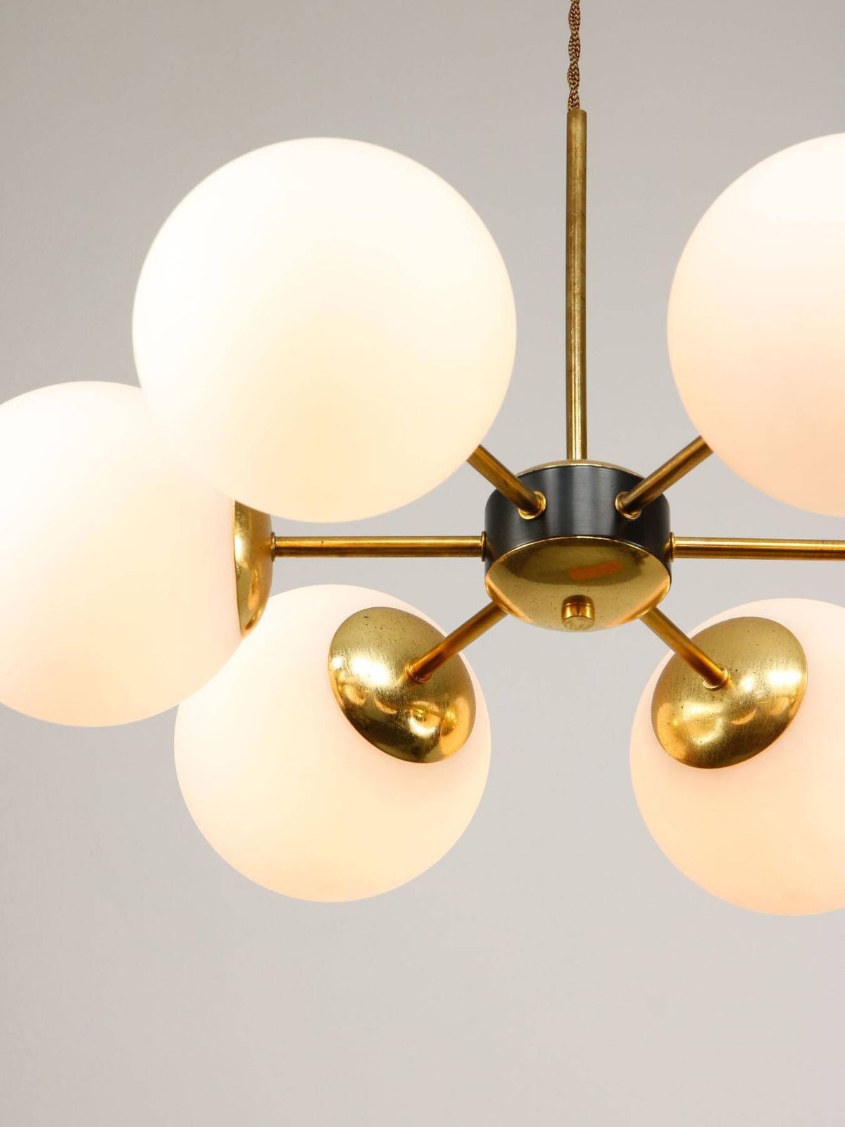 Sputnik 6 Arm Chandelier In Mid Century Modern Italian Style With Opaline Shades, 19 photo furniture