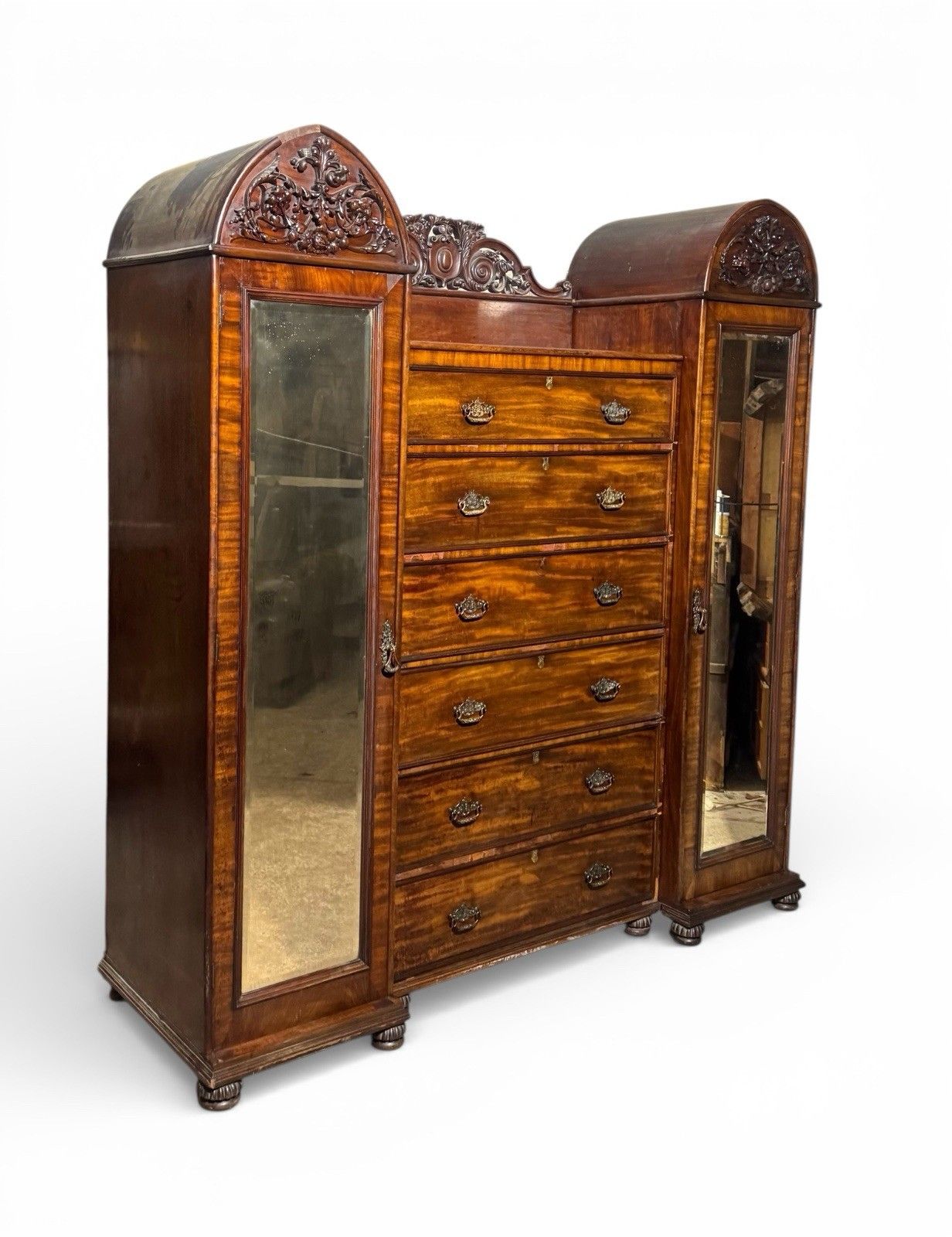 Antique Flemish Mahogany Wardrobe  Combination Wardrobe Dome Top Victortian