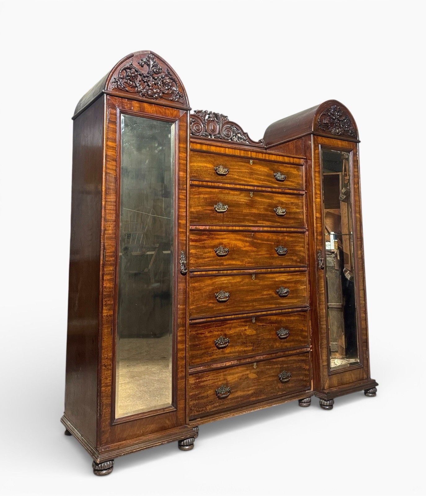 Furniture Antique Flemish Mahogany Wardrobe  Combination Wardrobe Dome Top Victortian photo