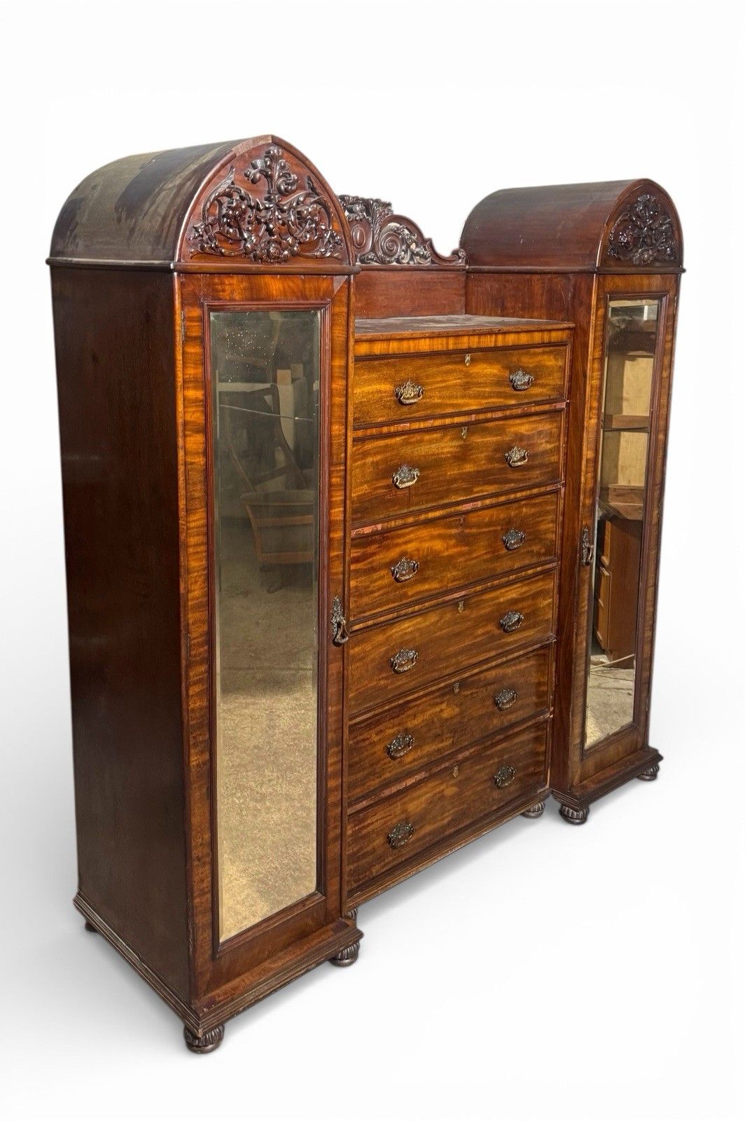 photo vintage Antique Flemish Mahogany Wardrobe  Combination Wardrobe Dome Top Victortian