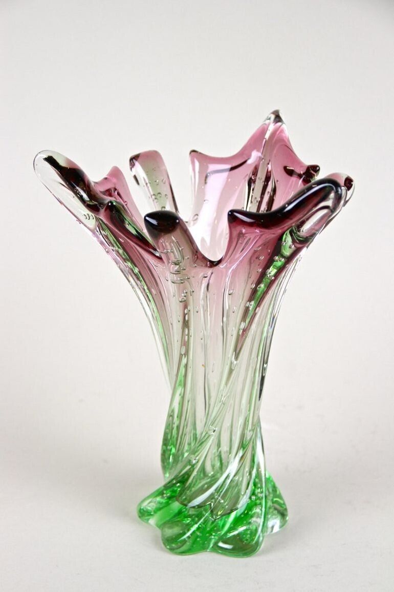 20th Century Sommerso Murano Glass Vase   Pink/ Green, Italy, Circa 1960/70 photo buy