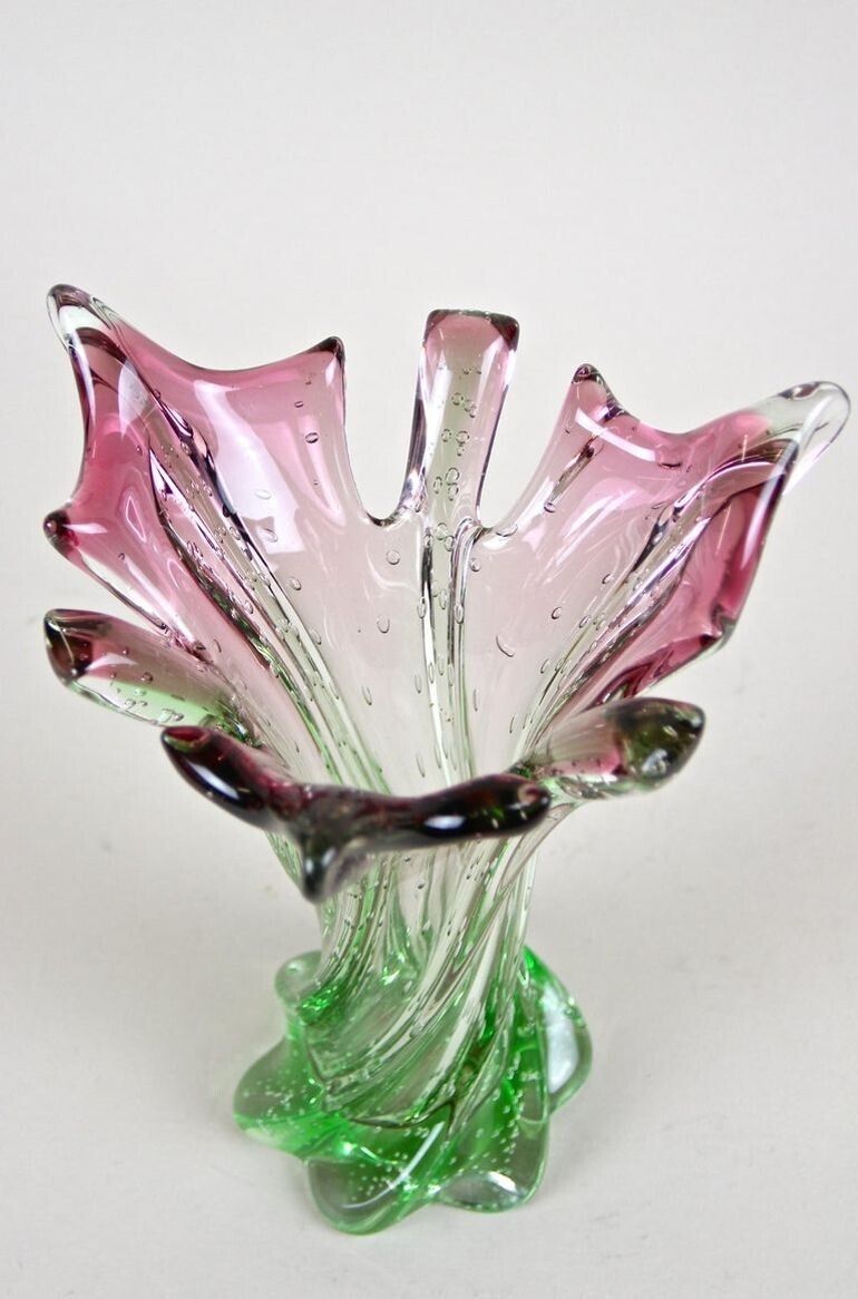 20th Century Sommerso Murano Glass Vase   Pink/ Green, Italy, Circa 1960/70 photo vintage