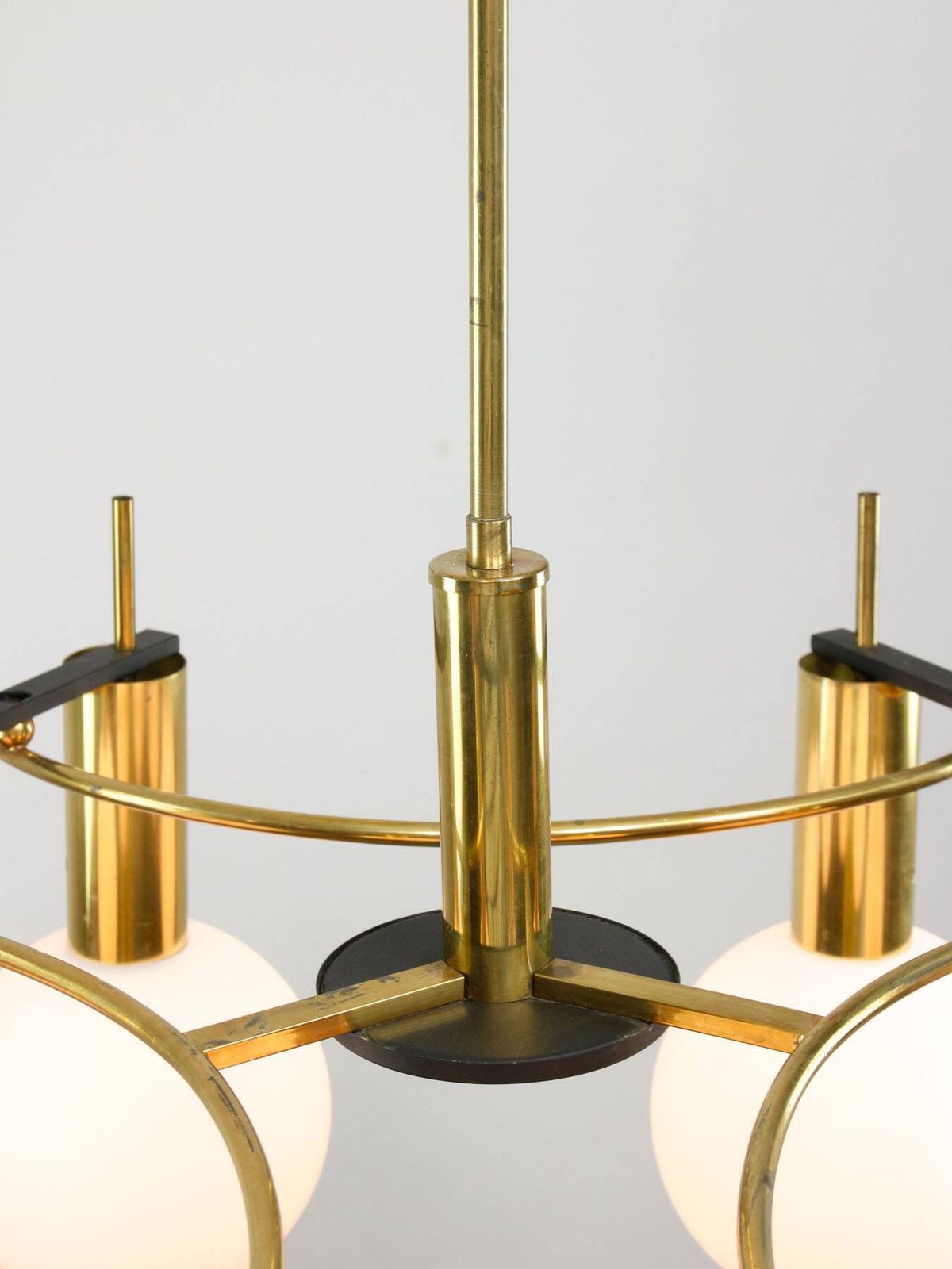 Lighting Mid Century Modern Italian Brass And Opaline Chandelier photo