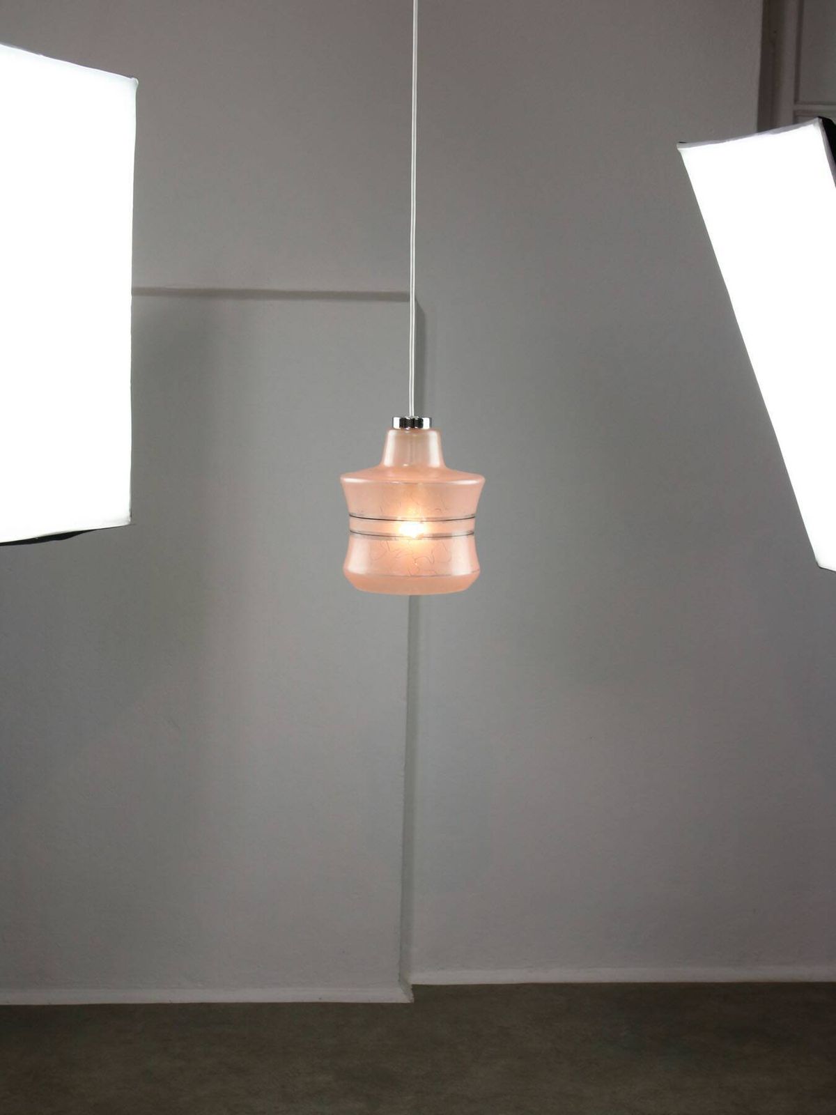 Lighting Vintage Italian Pendant Lamp In Chrome And Pink Glass photo