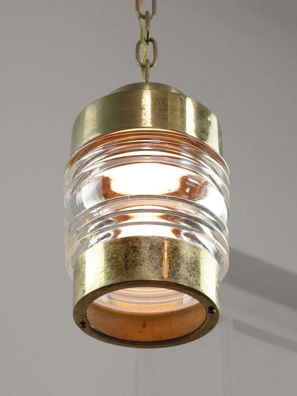 Lighting Vintage Italian Brass And Glass Lantern Pendant Light, 1960s photo