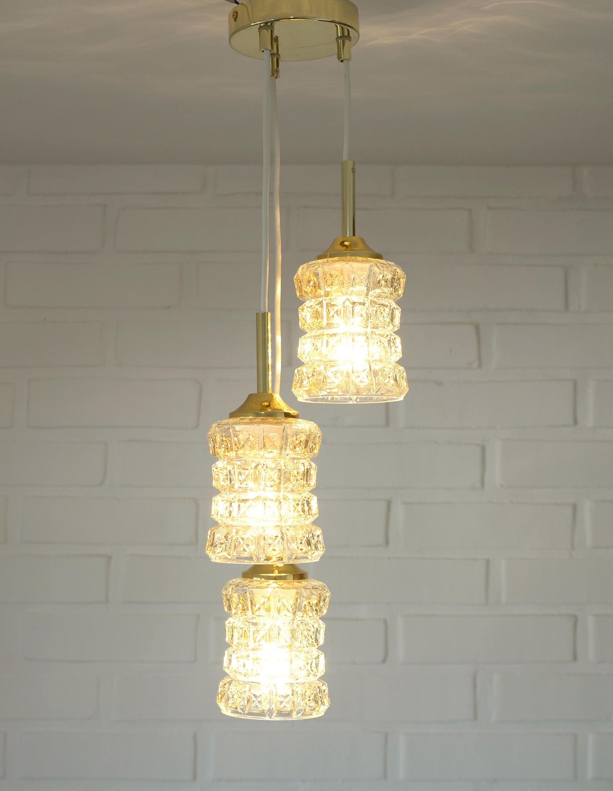 Vintage Hand Blown Glass Pendant Lamp: Mid Century Modern Cascade Light photo for sale