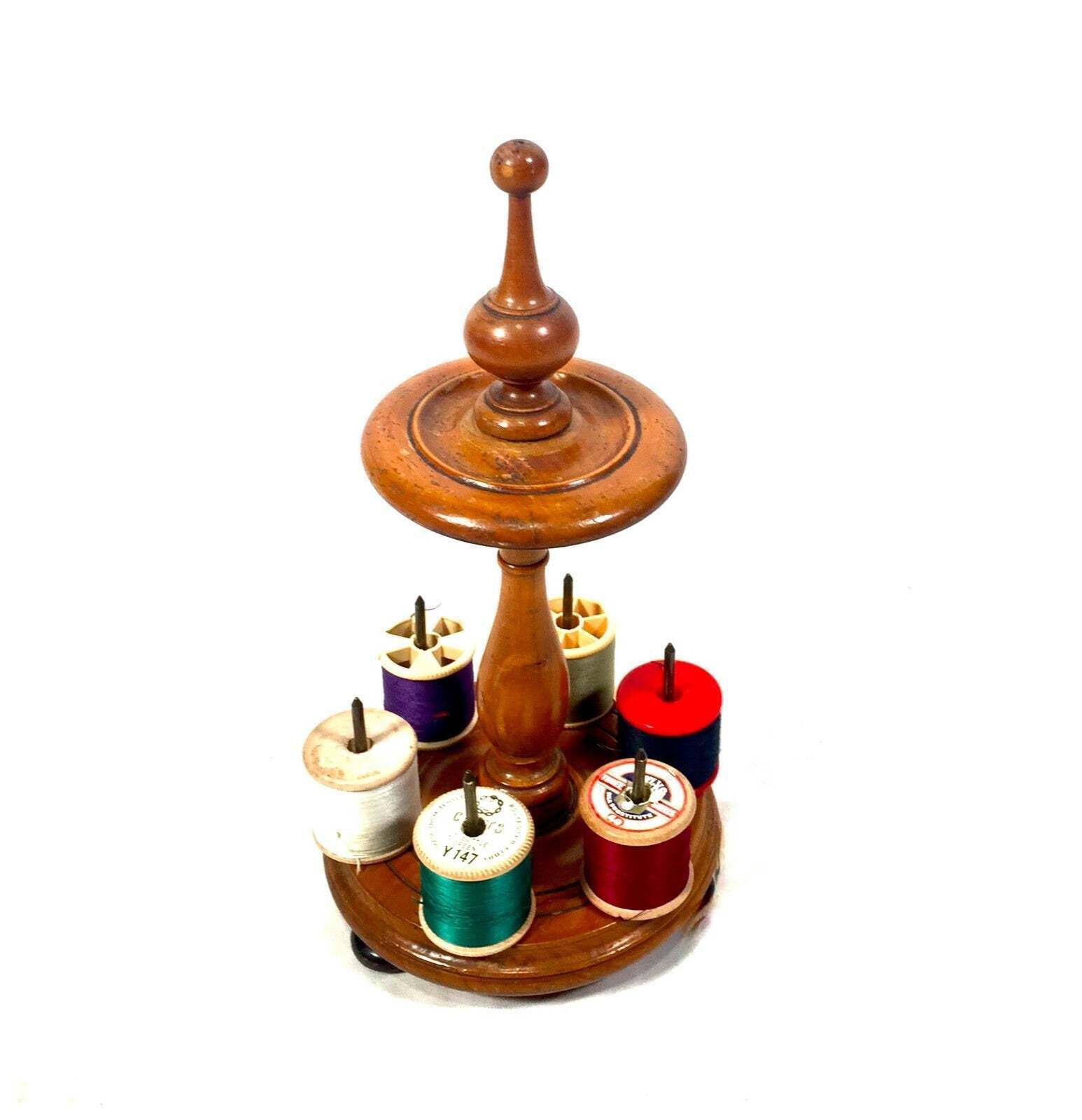 Antique Victorian Wood Sewing Bobbin Stand / Tabletop Cotton Spool Holder C.1890