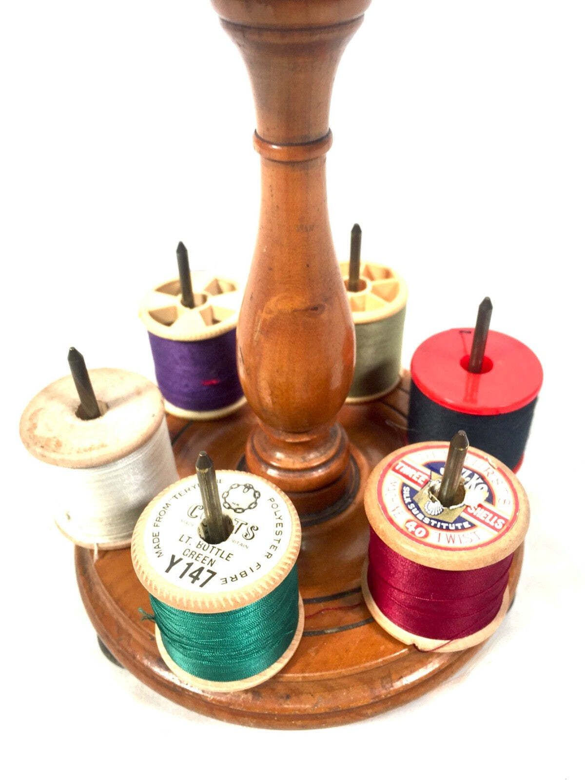 Antique Victorian Wood Sewing Bobbin Stand / Tabletop Cotton Spool Holder C.1890 photo Home Decor