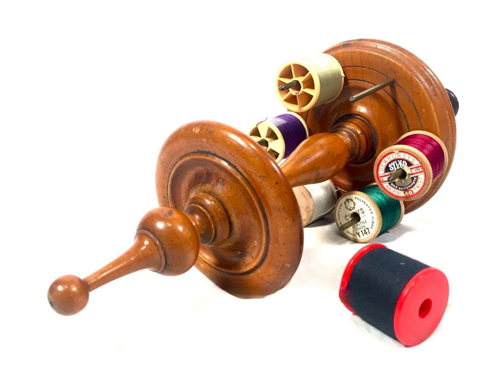 Antique Victorian Wood Sewing Bobbin Stand / Tabletop Cotton Spool Holder C.1890 photo 119.0