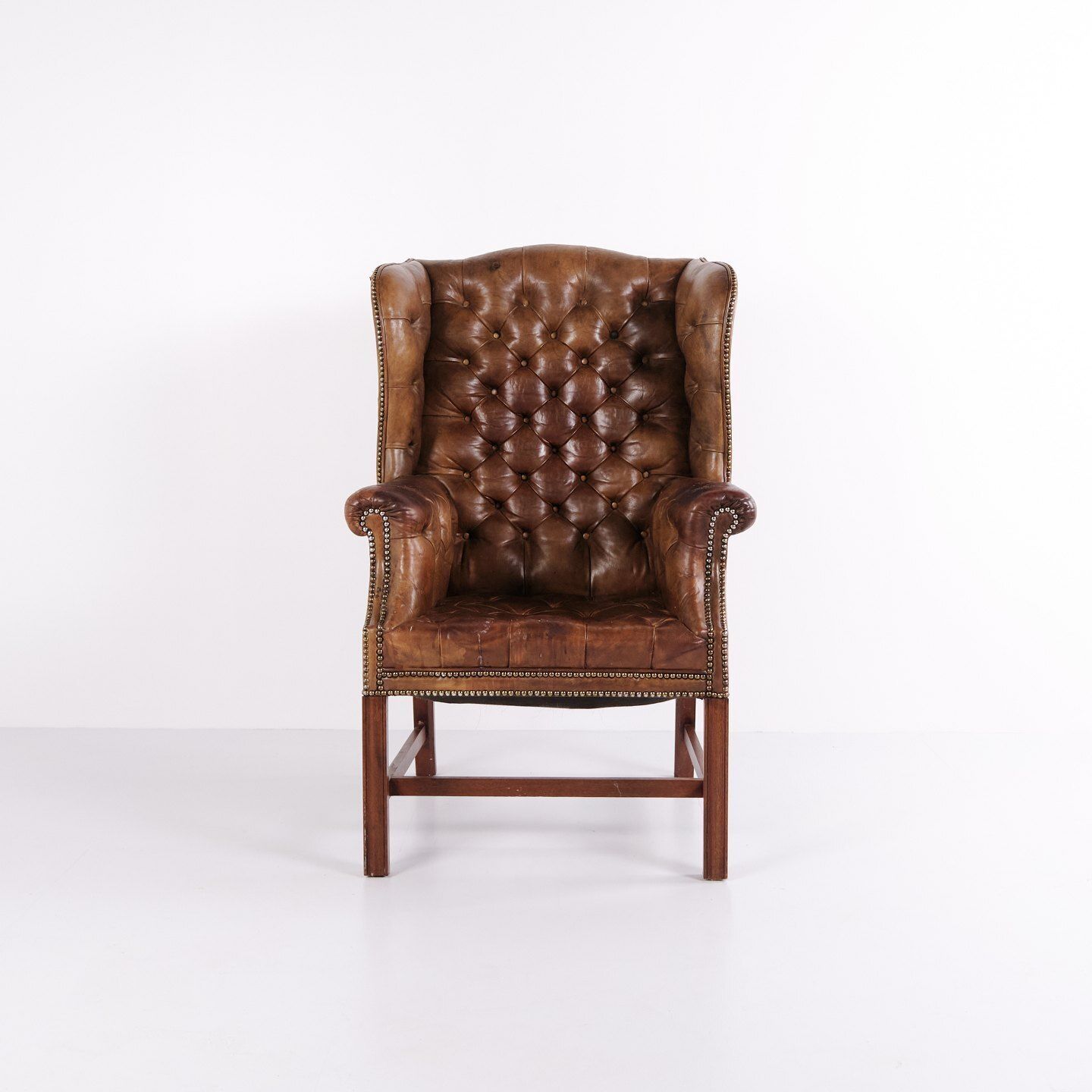 Wingback Armchair – Brown Original Leather  – George III Style – Circa 1910 photo furniture