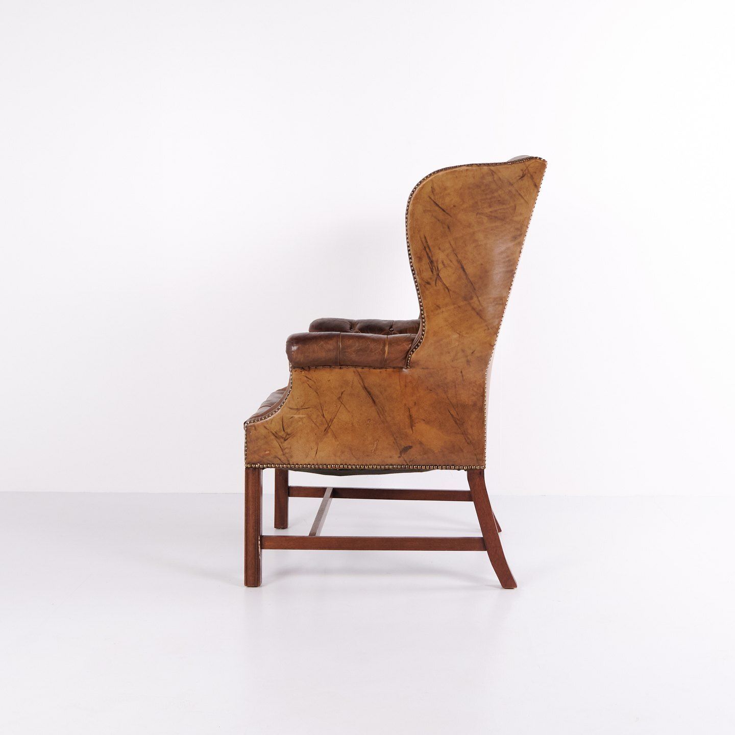 Wingback Armchair – Brown Original Leather  – George III Style – Circa 1910 photo 1995.0