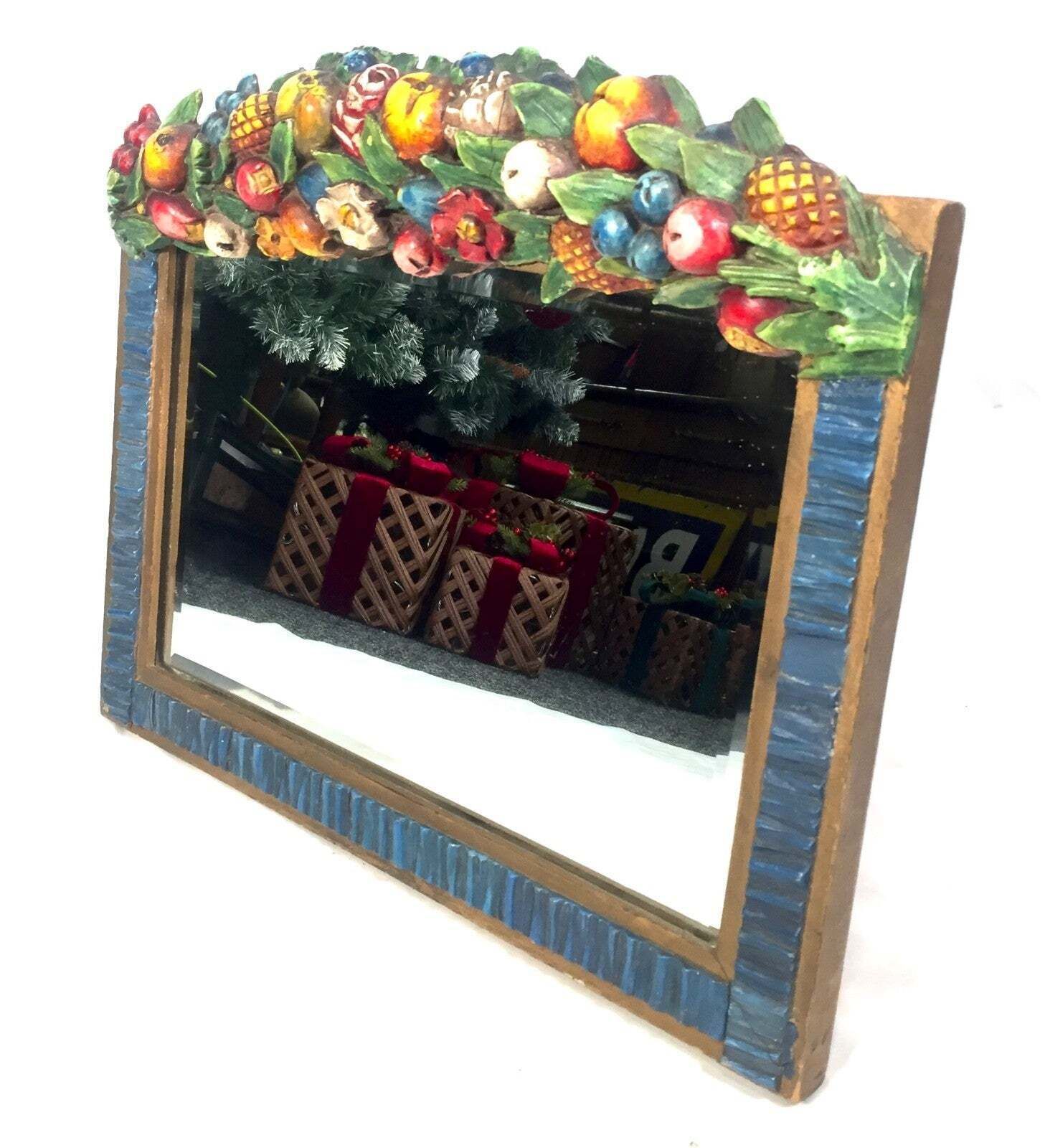 Antique Tabletop Mirror Barbola Decorative Style With Fruit & Flowers C.1930 photo for sale