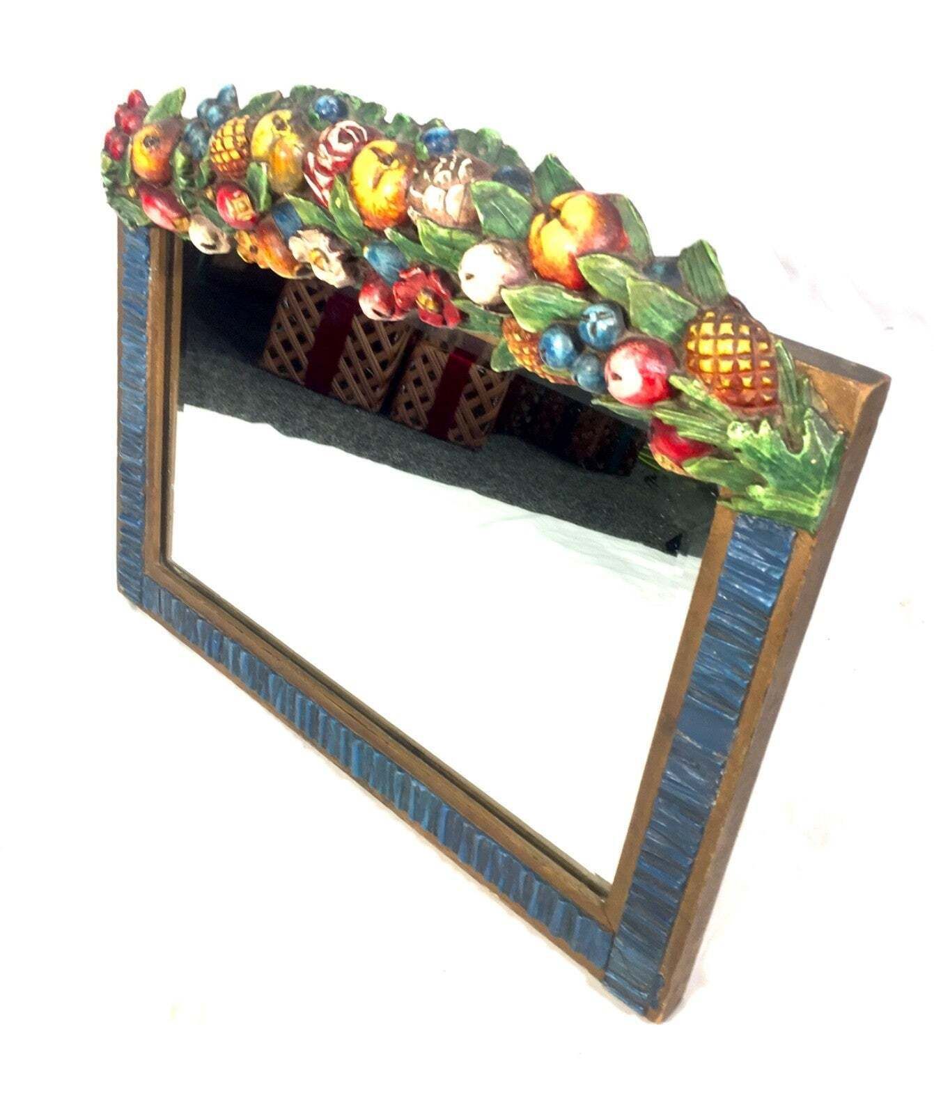 Antique Tabletop Mirror Barbola Decorative Style With Fruit & Flowers C.1930 photo Home Decor